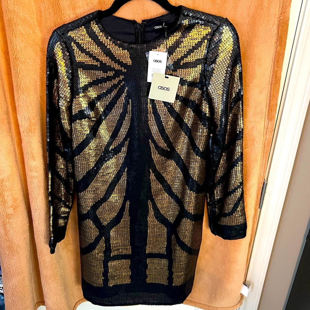 ASOS Black & Gold Sequined Dress